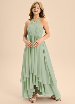 Azazie Elliora Junior Dusty Sage A-Line Pleated Chiffon Dress image4
