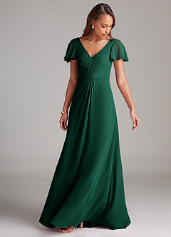Azazie Soren Bridesmaid Dresses Emerald A-Line Ruched Chiffon Dress image5