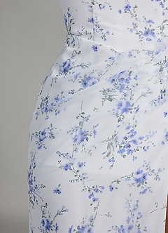 Azazie Mero Bridesmaid Dresses Blue Cottage Floral Sheath Pleated Chiffon Dress image9