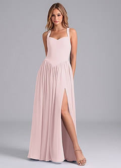 Azazie Francis Bridesmaid Dresses Blushing Pink A-Line Corset Chiffon Dress image3