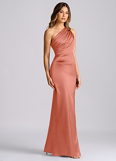 Azazie Akilah Brudtärnklänningar Klänning av Sjöjungfru i Stretch Satin One-shoulder Laxrosa image3