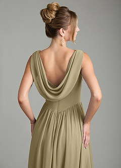Azazie Novi Robes de demoiselle d'honneur Robe Trapèze en Mousseline de soie Plissée Vert Mousse image2