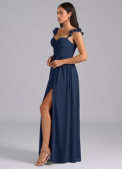 Azazie Denisse Bridesmaid Dresses Dark Navy A-Line Ruched Chiffon Dress image3