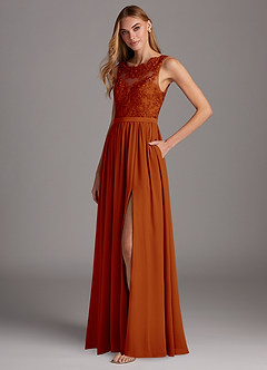 Azazie Elly Bridesmaid Dresses Paprika A-Line Lace Scoop Neck Chiffon Dress image1