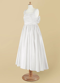 Azazie Cutie Pie Flower Girl Dresses White A-Line Pleated Matte Satin Dress image9