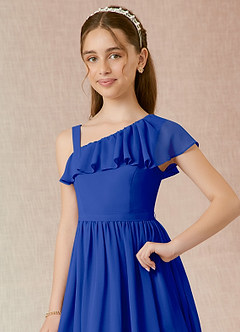Azazie Mango Junior A-Linie Gestreift Chiffon Kleid Königsblau image4