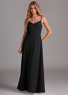 Azazie Daenerys Bridesmaid Dresses Black A-Line Cowl Chiffon Dress image6