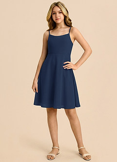Azazie Shale Dark Navy A-Line Bow Chiffon Dress image3