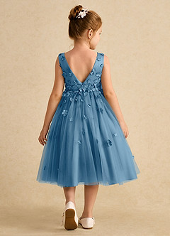 Azazie Lana Flower Girl Dresses Steel Blue A-Line Sleeveless Matte Satin Dress image2