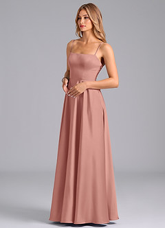 Azazie Elita Brautjungfernkleider A-Linie Plissee Stretch-Satin Kleid Rosettenrosa image4