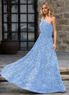 Opulent Light Blue Velvet Sequins Prom Dress image5