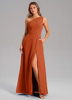 Azazie Phaedra Bridesmaid Dresses Burnt Orange A-Line One Shoulder Chiffon Dress image11
