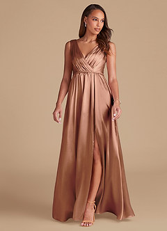 Azazie Tanicia Bridesmaid Dresses Bronzer A-Line Pleated Metallic Satin Dress image3