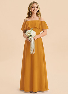 Azazie Maggie Junior Butterscotch A-Line Off the Shoulder Chiffon Dress image4