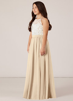 Azazie Fahari A-Line Lace Chiffon Floor-Length Junior Bridesmaid Dress image3