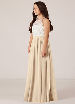 Azazie Fahari Junior Abito A-Line in Chiffon Pizzo Champagne image3