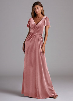 Azazie Soren Bridesmaid Dresses Dusty Rose A-Line Velvet Dress image1