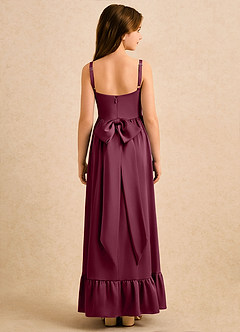 Azazie Maisie Girls Formal Flower Girl Dresses Mulberry A-Line Ruched Stretch Satin Dress image2