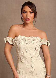 Azazie Lotta Mother of the Bride Dresses Champagne Mermaid Off the Shoulder Lace Dress image5