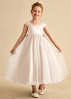 Azazie Chickadee Flower Girl Dresses White Alabaster Ball-Gown Sweetheart Neckline Matte Satin Dress image4