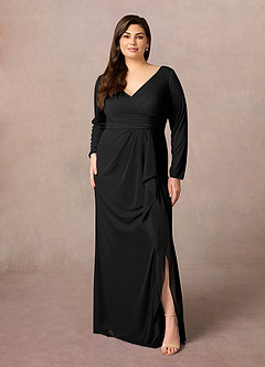 Azazie Risa Mother of the Bride Dresses Black Mermaid V-Neck Pleated Mesh Dress image6
