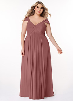 Azazie Kaitlynn Vestidos de damas de honor Vestido de Rosa Del Desierto de Gasa de Imperio Convertible con Fruncido image10