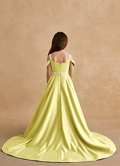 Azazie Jodi Flower Girl Dresses Lemon Sorbet A-Line Matte Satin Dress image2
