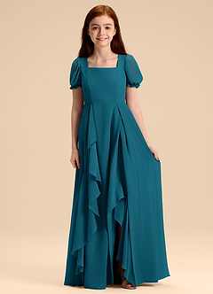 Azazie Priya Junior Abito A-Line in Chiffon Blusa Blu Inchiostro image3