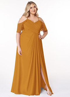 Azazie Dakota Bridesmaid Dresses Butterscotch A-Line V-Neck Pleated Chiffon Dress image16