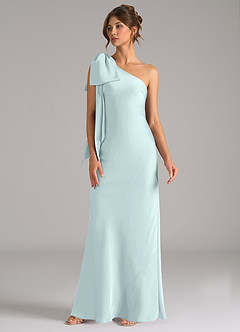 Azazie Capri Bridesmaid Dresses Sea Glass Mermaid One Shoulder Stretch Satin Dress image4