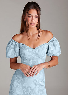 Azazie Evalina Bridesmaid Dresses Sky Blue Sheath Floral Burnout Dress image2