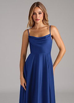 Azazie Elle Robes de demoiselle d'honneur Robe Trapèze en Satin extensible Plissée Bleu Roi image2