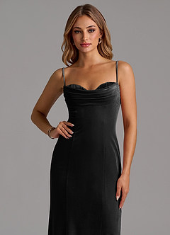 Azazie Karryn Vestidos de damas de honor Vestido de Negro de terciopelo de Corte Sirena con Corsé image6