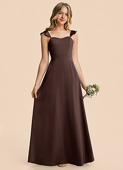 Azazie Maddix Junior A-Linie Gestreift Stretch-Satin Kleid Ganache image1