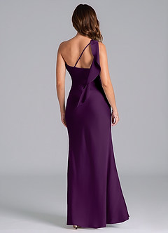 Azazie Driea Bridesmaid Dresses Grape Mermaid One Shoulder Stretch Satin Dress image2