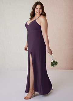 Azazie Becca Bridesmaid Dresses Plum Sheath V-Neck Chiffon Dress image9
