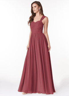 Azazie Zapheira Brautjungfernkleider A-Linie Gestreift Chiffon Kleid Merlot image3