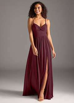 Azazie Zeya Bridesmaid Dresses Cabernet A-Line Pleated Mesh Dress image4