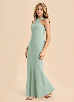 Azazie Doretta Junior Robe Fourreau en Mousseline de soie Plissée Agave image4