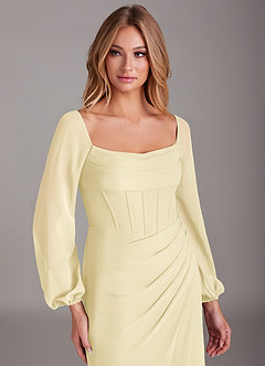Azazie Charissa Bridesmaid Dresses Lemon Sorbet Sheath Long Sleeve Chiffon Dress image7
