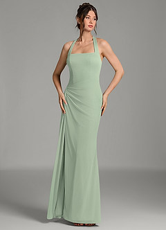Azazie Ezra Bridesmaid Dresses Dusty Sage Mermaid Pleated Mesh Dress image4