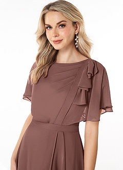 Azazie Aaliyah Modest Bridesmaid Dresses A-Line Scoop Pleated Chiffon Floor-Length Dress image5