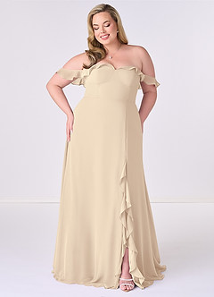 Barbie ♥ Azazie Jurken voor bruidsmeisjes Converteerbaar Jurk van Chiffon met A-Lijn Off the Shoulder Champagne image6