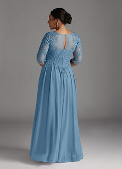 Azazie Harriet Mother of the Bride Dresses Steel Blue A-Line Scoop lace Mesh Dress image11