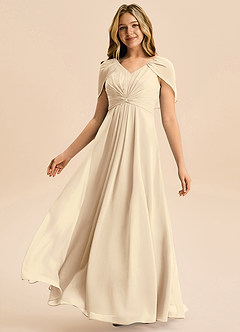 Azazie Emma Junior Robe Trapèze en Mousseline de soie Plissée Champagne image4