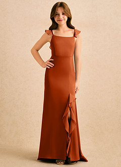 Azazie Novalie Girls Formal Flower Girl Dresses Burnt Orange Mermaid Bow Stretch Satin Dress image4