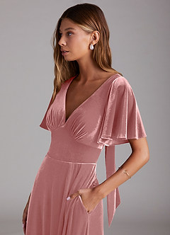 Azazie Kimber Bridesmaid Dresses Dusty Rose A-Line with Pockets Velvet Dress image6