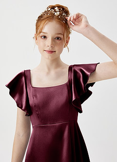 Azazie Bondi Junior Cabernet A-Line Side Slit Metallic Satin Dress image5