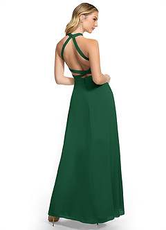 Azazie Clarice Bridesmaid Dresses Dark Green A-Line Halter Chiffon Dress image4