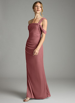 Azazie Tati Venta Final Vestido de Rosa Del Desierto de Malla de Corte Recto con Vestidos sin tirantes image4